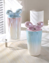 036892 RABBIT EAR PEARL GLAZE MUG CUP w/STRAW (2D,4/SET)